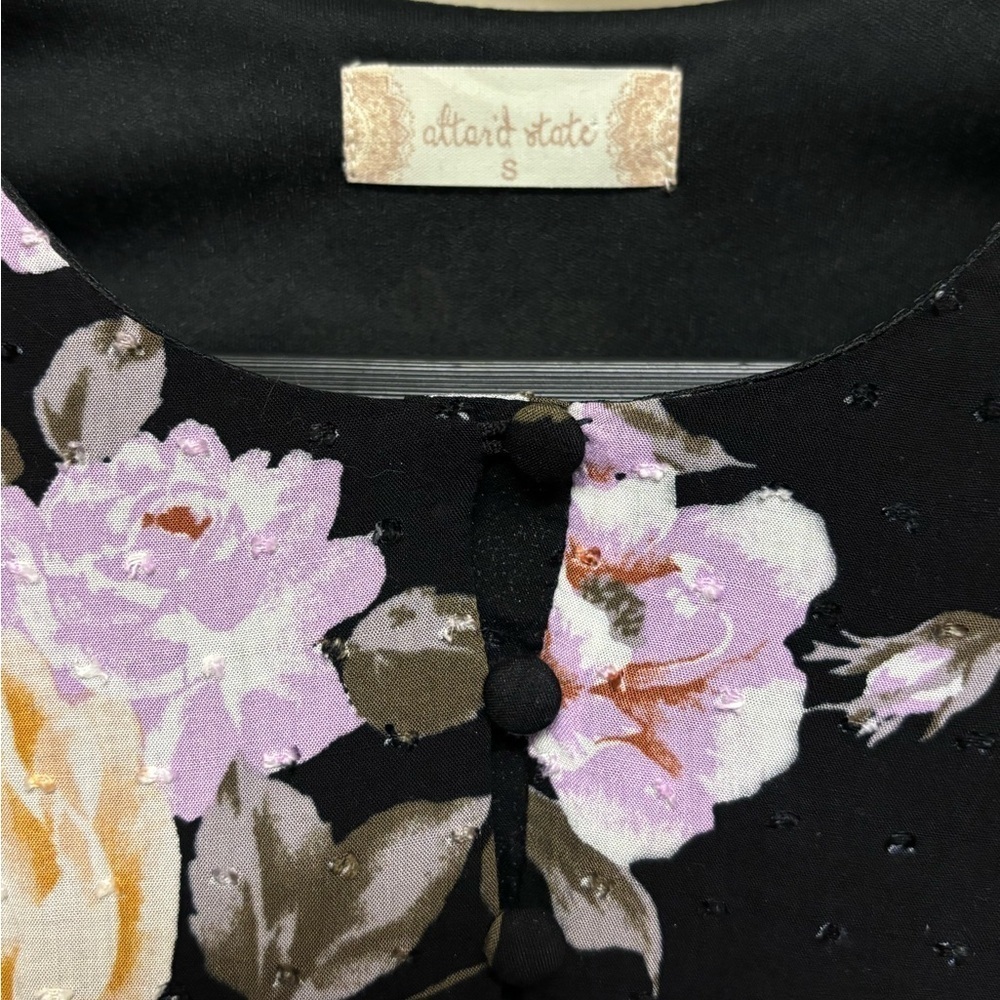 Altar’d State Floral Black dress with Purple and Beige Roses - Picture 4 of 5